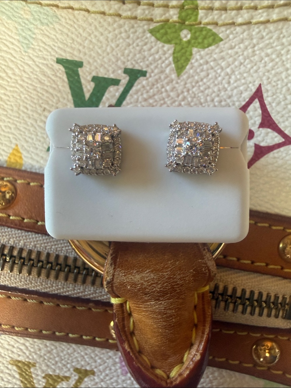 Sterling Studs with Moissanite Halo Square Stud Earrings - 925 Sterling